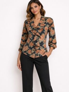 Vintage Floral Ruffle Blouse – Romantic Retro Statement Top | Mr.K Style